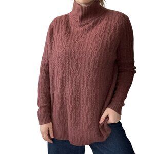 Garnet Hill Burnt Orange Wool Cashmere Blend Cable Knit Mock Neck Sweater Sz L